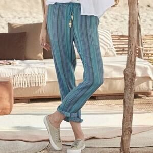 Sundance L Gigi striped pants relaxed straightleg elastic drawstring boho beachy